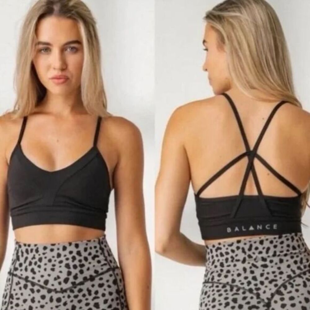 Balance Athletica Vitality Size M Lux Form Sports Bra Midnight Black Strappy New